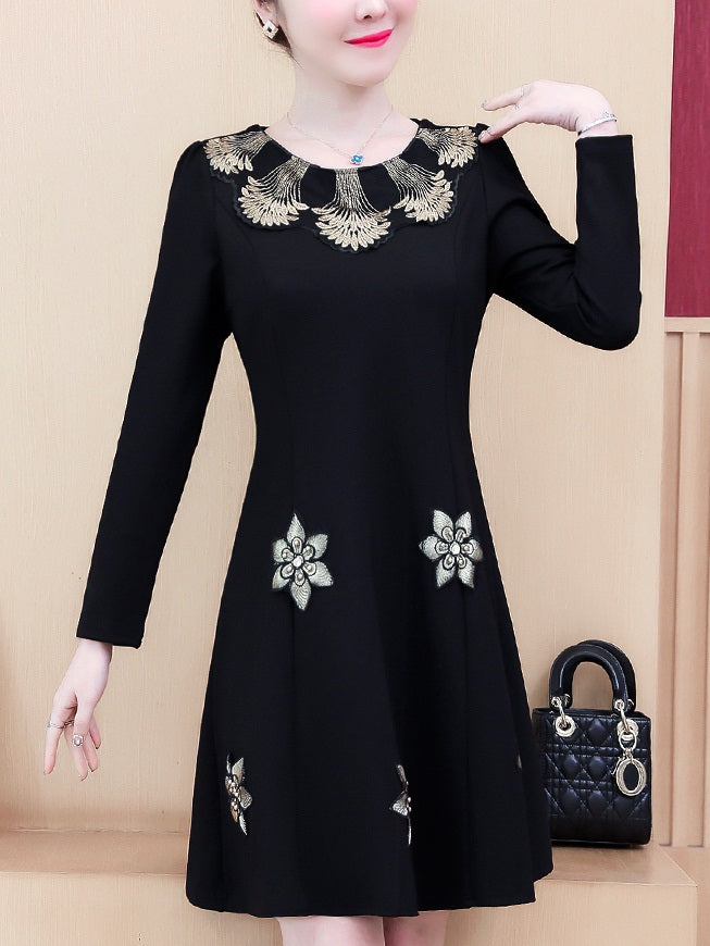 Black long sleeve dress with best sale gold embroidery