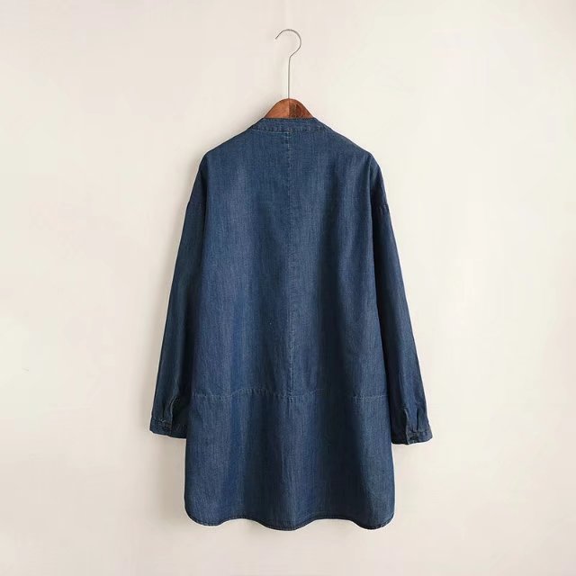 Chinese collar denim on sale shirt