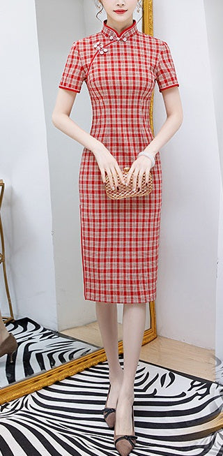 Checkered cheongsam sale