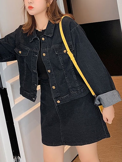 Black jean jacket and skirt clearance set