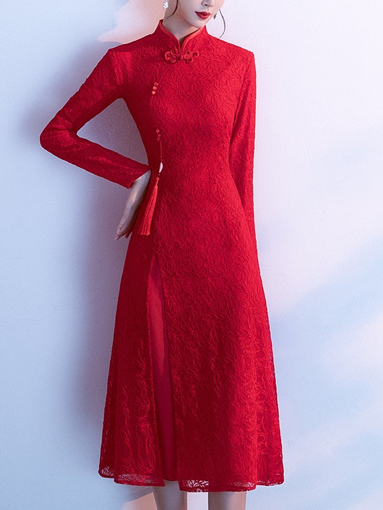 Red long sleeve hot sale high neck dress