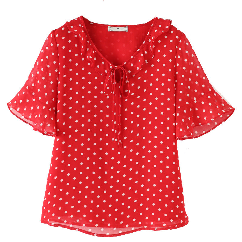 red blouse white polka dots