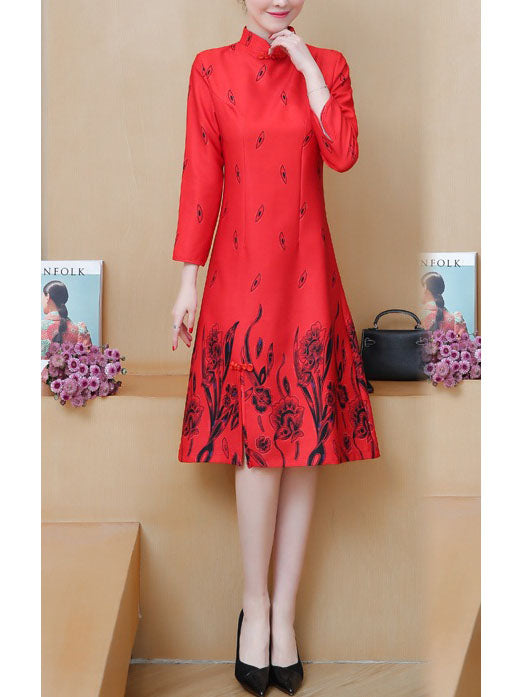 Trula Plus Size Floral Print Cheongsam Qipao Long Sleeve Midi Dress (S –  Pluspreorder