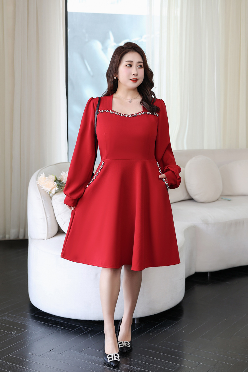 bright red long sleeve dress