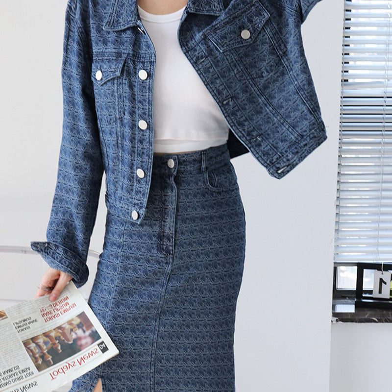 Plus size denim clearance skirt and jacket set