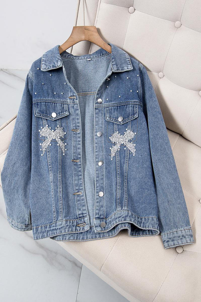 Embellished denim jacket hot sale plus size