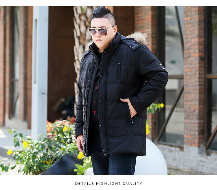 Plus Size Men's Down Fur Hood Long Length Winter Jacket – Pluspreorder