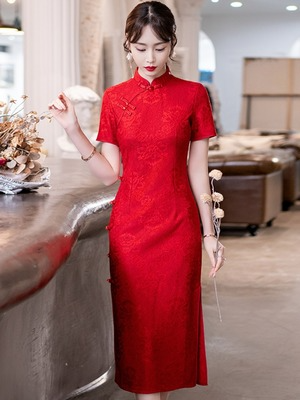 Red deals lace cheongsam