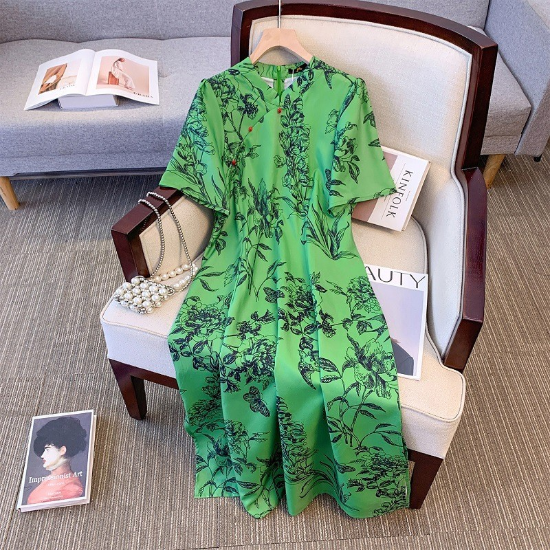 (2XL-6XL) Plus Size Green Modern Qipao (EXTRA BIG SIZE)