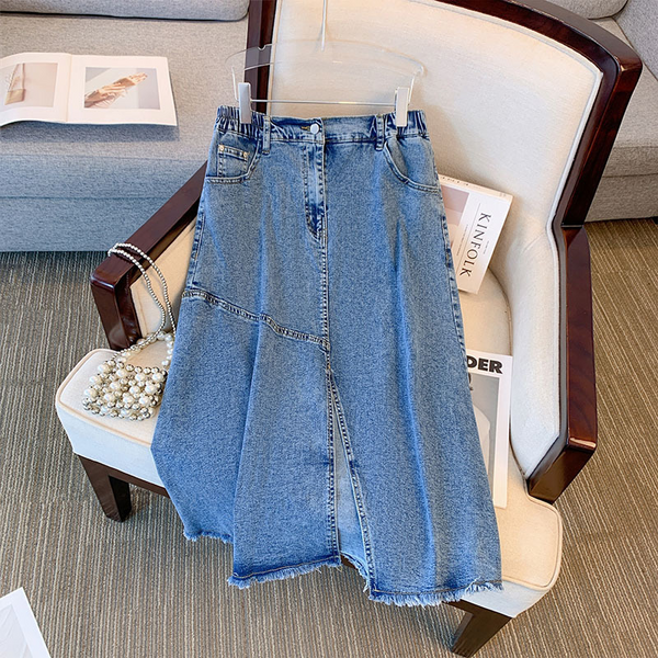 (2XL-6XL) Plus Size Korean Slit Frayed Long Denim Skirt (EXTRA BIG SIZE)