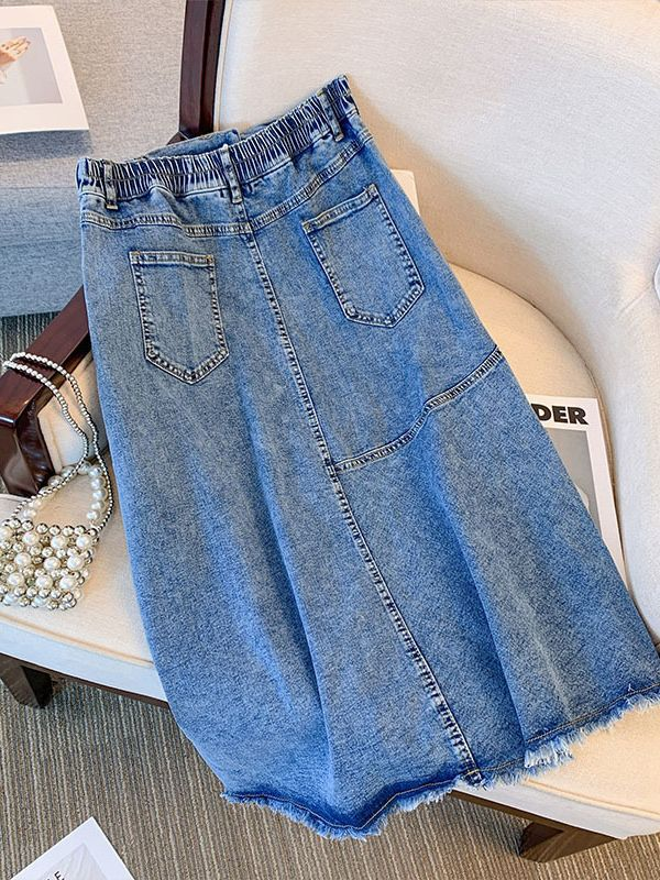 2XL 6XL Plus Size Korean Slit Frayed Long Denim Skirt EXTRA BIG SIZ Pluspreorder