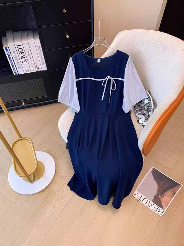 (2XL-6XL) Plus Size Ribbon Korean Short Sleeve Dress (EXTRA BIG SIZE)