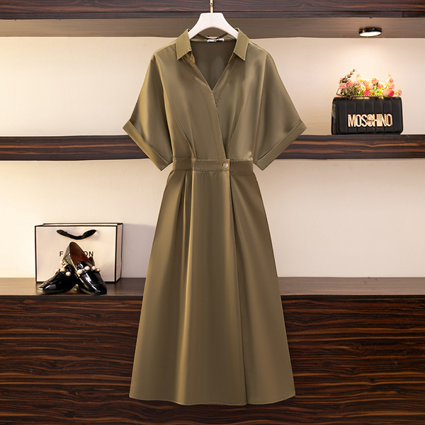 (2XL-6XL) Plus Size Wrap Shirt Dress (EXTRA BIG SIZE)