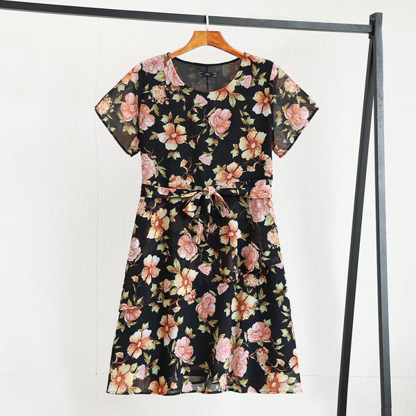 (4XL-10XL) Plus Size Floral Chiffon Short Sleeve Dress (EXTRA BIG SIZE)