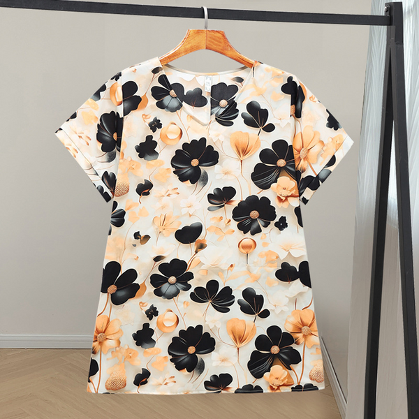 (4XL-10XL) Plus Size Floral Print V Neck Blouse (EXTRA BIG SIZE)