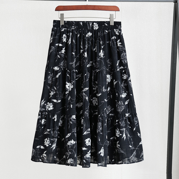 (4XL-10XL) Plus Size Korean Floral Tier Skirt (EXTRA BIG SIZE)