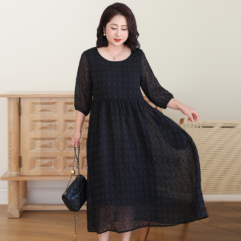 (4XL-8XL) Plus Size Black Mid Sleeve Midi Dress (EXTRA BIG SIZE)