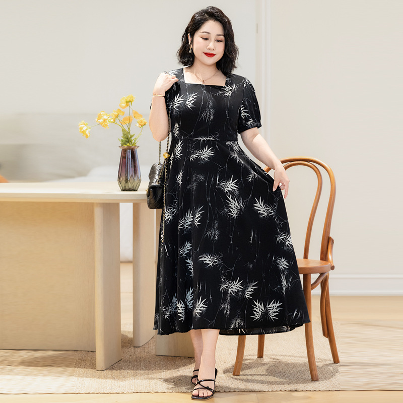 (4XL-8XL) Plus Size Korean Bamboo Print Midi Dress (EXTRA BIG SIZE)