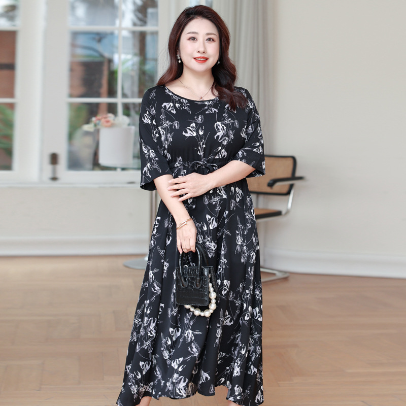 4XL 8XL Plus Size Korean Floral With Pockets Mid Sleeve Dress EXTRA BIG SIZE