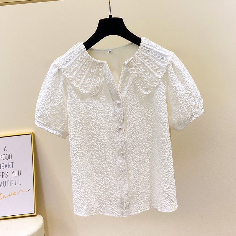 (4XL-8XL) Plus Size Lace Collar Short Sleeve Shirt Blouse (EXTRA BIG SIZE)