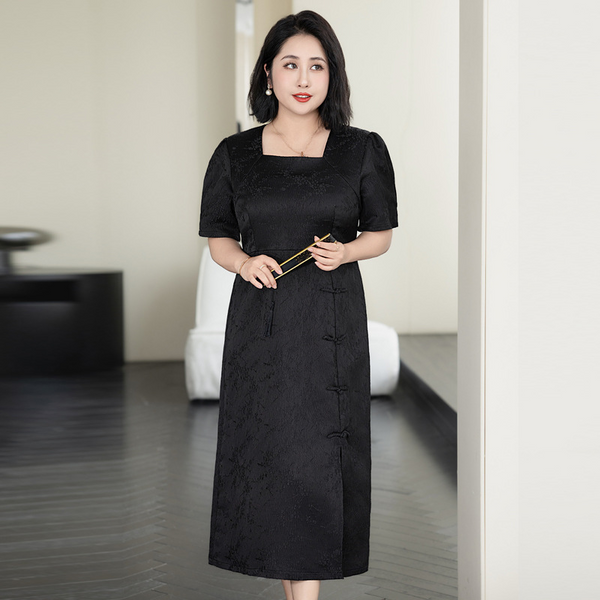 (4XL-8XL) Plus Size Modern Black Cheongsam Dress (EXTRA BIG SIZE)