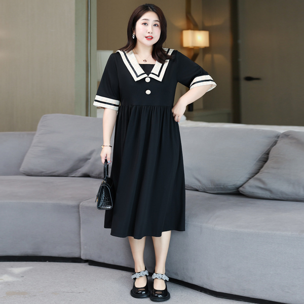 (4XL-8XL) Plus Size Sailor Collar Shirt Dress (EXTRA BIG SIZE)