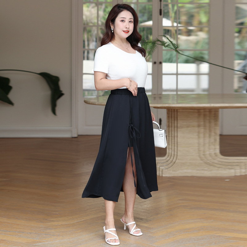 (4XL-8XL) Plus Size Short Inner Lining Slit Midi Skirt (EXTRA BIG SIZE)