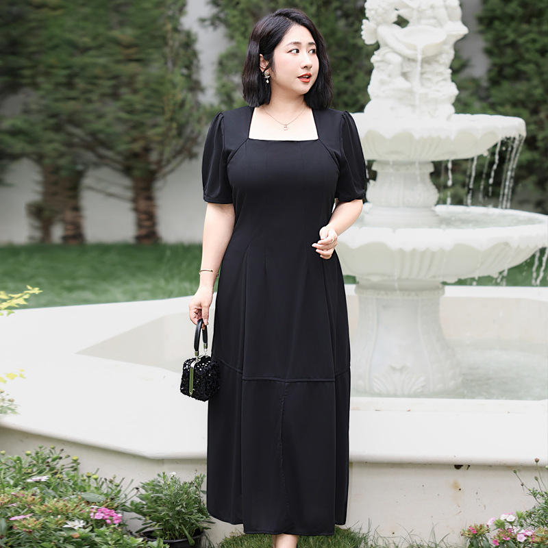 (4XL-8XL) Plus Size Simple Square Neck Short Sleeve Midi Dress (EXTRA BIG SIZE)