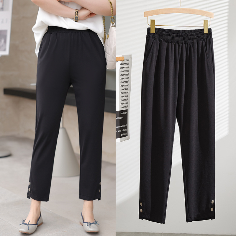 (4XL-9XL) Plus Size Black Button Capri Pants (EXTRA BIG SIZE)