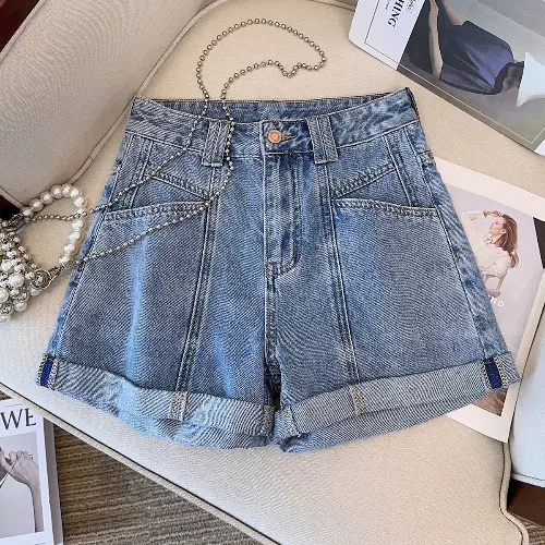 (L-4XL) Plus Size Light Blue Korean Highwaist Denim Shorts