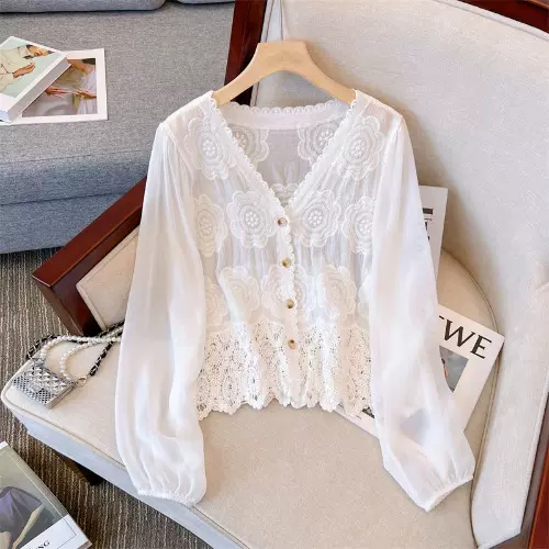 Plus Size Bohemian Lace Long Sleeve Cover Top