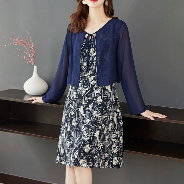 Plus Size Chiffon Mock 2 Piece Long Sleeve Dress