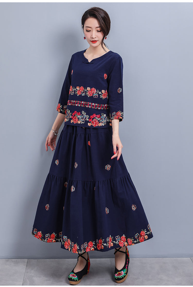 Plus Size Ethnic Floral Embroidery Skirt – Pluspreorder