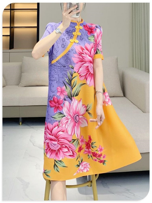 Plus Size Colourful Short Sleeve A Line Qipao