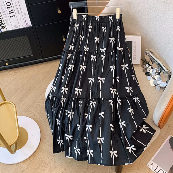 Plus Size Cute French Ribbons Print Skirt