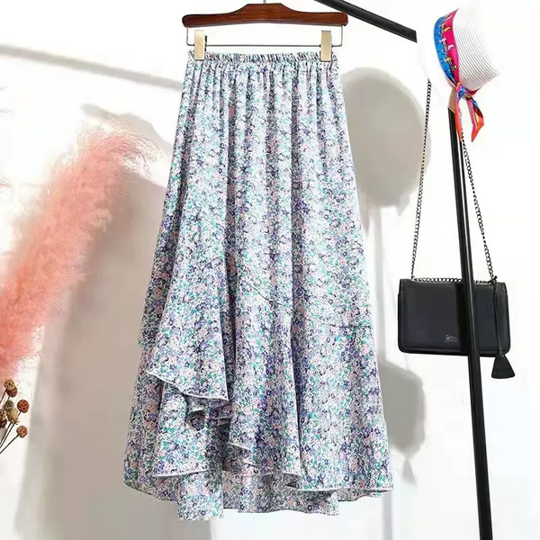 Plus Size Ditsy Floral Chiffon Midi Skirt