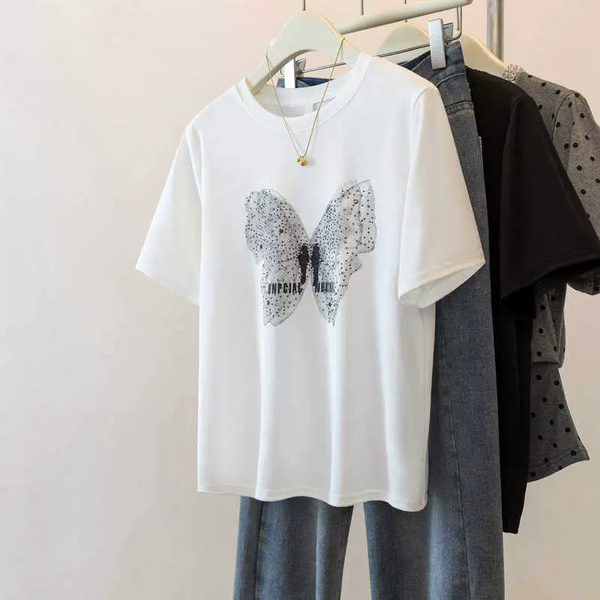 Plus Size Embellished Butterfly Tee