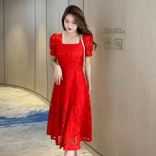 Plus Size Square Neck Lace Dress