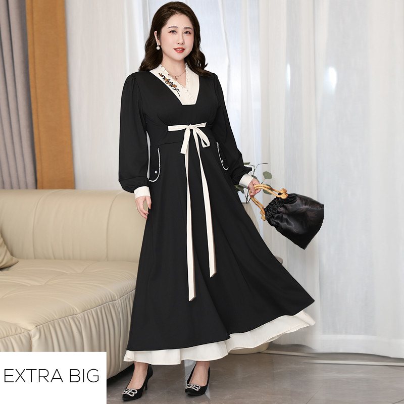 (4XL-8XL) Plus Size Modern Hanbok Long Sleeve Dress (EXTRA BIG SIZE)