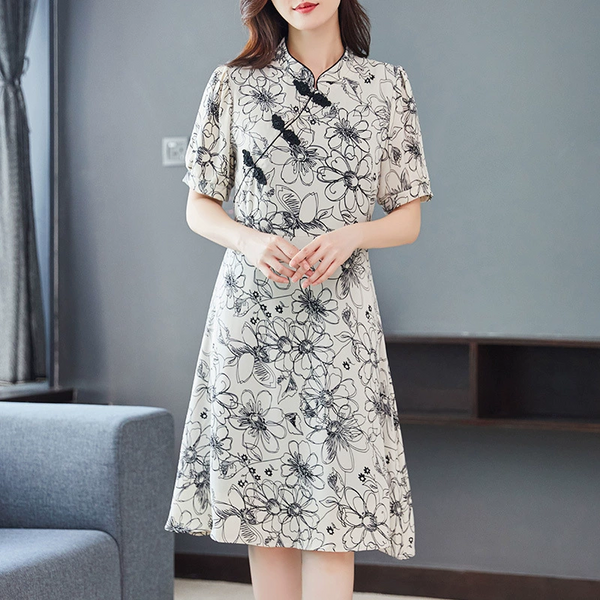 Plus Size Grey Qipao Dress