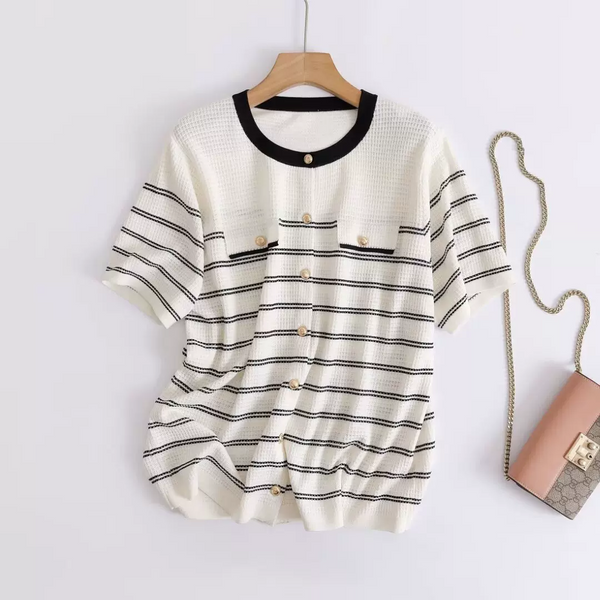 Plus Size Knit Sailor Stripe Blouse