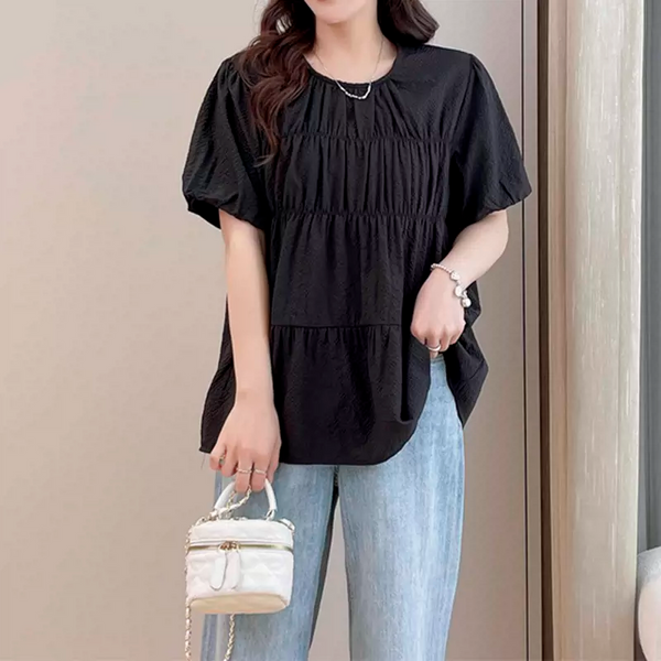 Plus Size Korean Babydoll Pleat Blouse