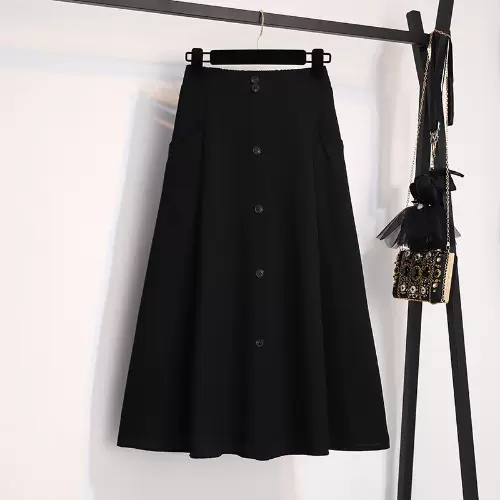 Plus Size Korean Buttons A Line Midi Skirt