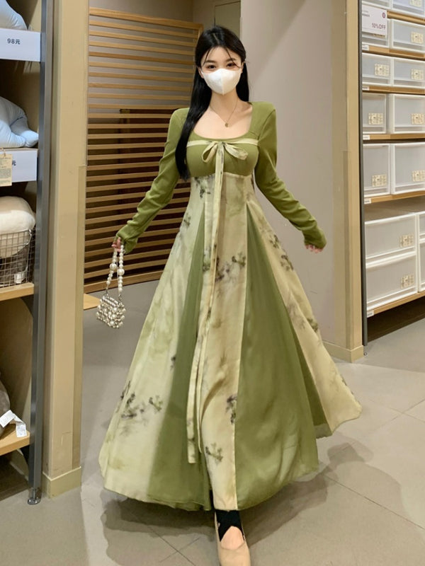 Plus Size Green Floral Hanbok Style Dress