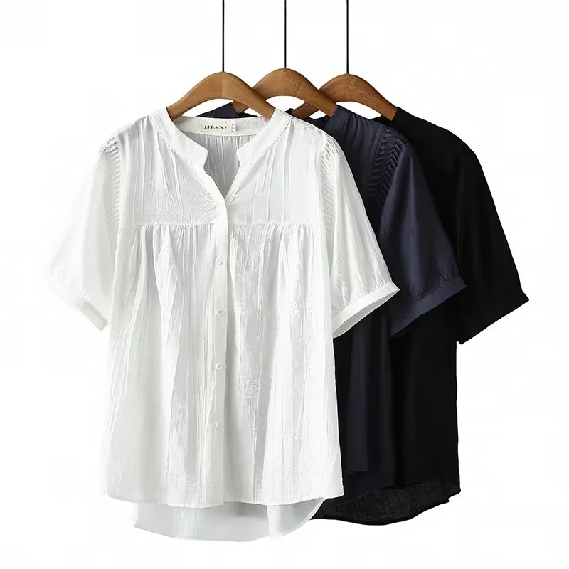 Plus Size Korean Notch Neck Short Sleeve Shirt