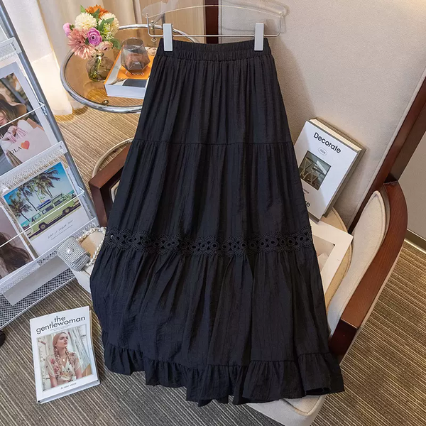 Plus Size Lace Tier Korean A-Line Skirt