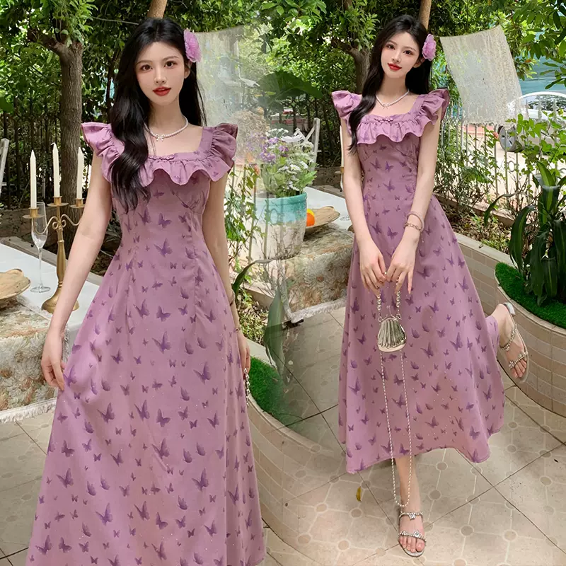 Plus Size Lavender Purple Butterfly Flutter Sleeve Dress