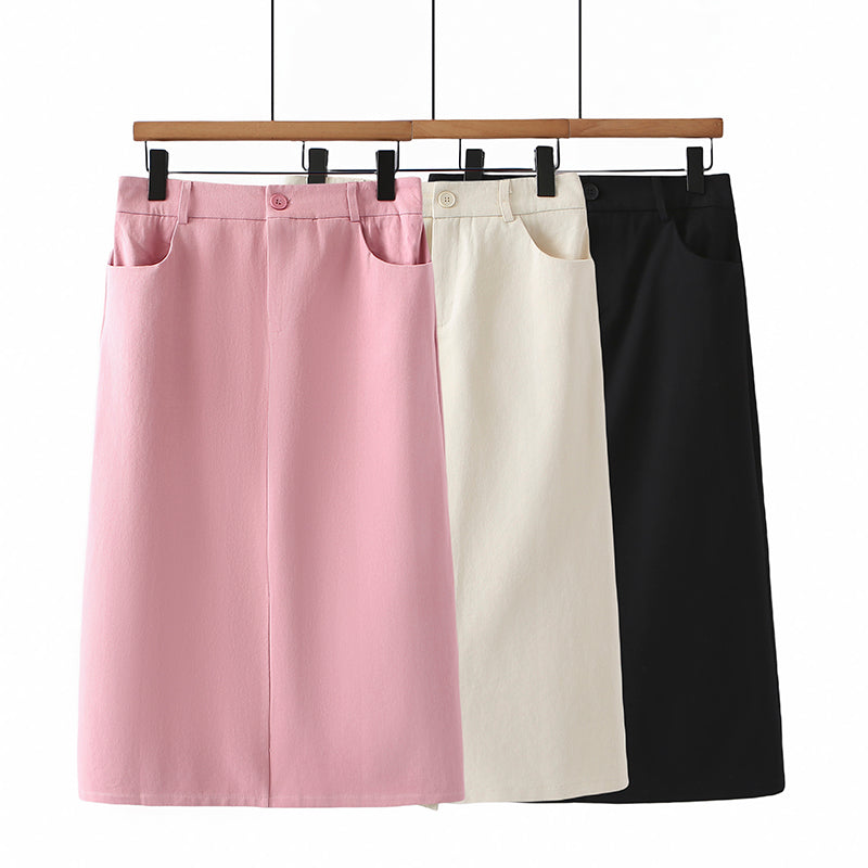 Plus Size Midi Skirt With Pockets Pluspreorder