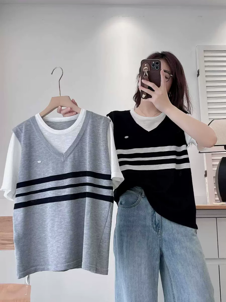 Plus Size Mock 2 Piece Korean Knit Top