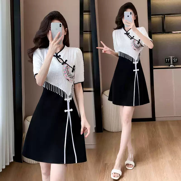 Plus Size Black White Cheongsam Dress